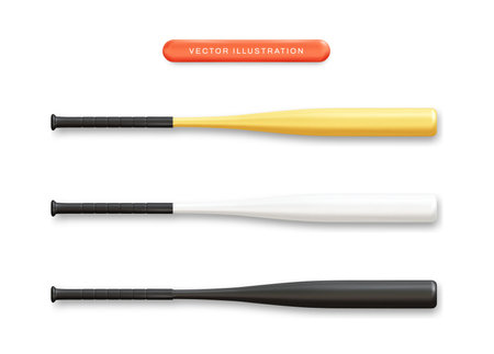 Baseball bat realistic 3d vector illustration setのイラスト素材