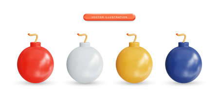 Realistic 3d round bomb vector illustrationのイラスト素材