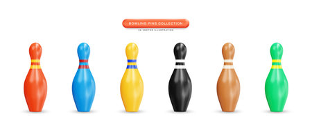 Bowling pins collection realistic 3d vector illustrationのイラスト素材