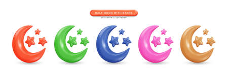 Half moon with stars realistic 3d vector illustrationのイラスト素材