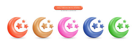 Half moon with stars realistic 3d vector illustrationのイラスト素材