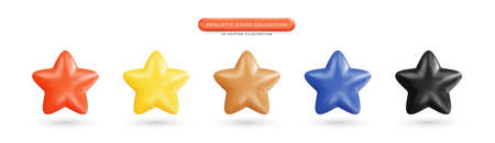 Stars collection realistic 3d cartoon style vector illustrationのイラスト素材