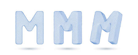 Letter m wireframe high polygonal outline low poly style vector illustrationのイラスト素材