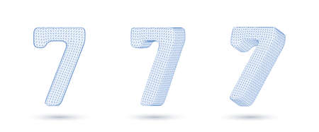 Number seven wireframe high polygonal outline low poly style vector illustrationのイラスト素材