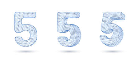 Number five wireframe high polygonal outline low poly style vector illustrationのイラスト素材