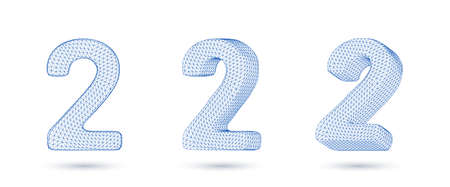 Number two wireframe high polygonal outline low poly style vector illustrationのイラスト素材