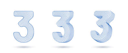 Number three wireframe high polygonal outline low poly style vector illustrationのイラスト素材