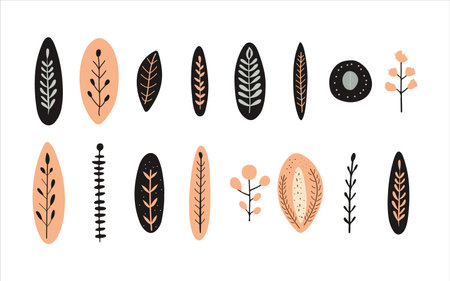 Set of hand drawn floral elements. Scandinavian style. Vector illustration.のイラスト素材