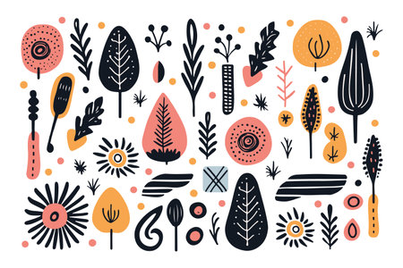 Hand drawn vector abstract graphic illustrations set. Scandinavian style decorative elements collection.のイラスト素材