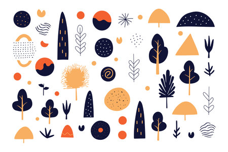 Hand drawn autumn doodle set. Vector illustration in scandinavian style.のイラスト素材