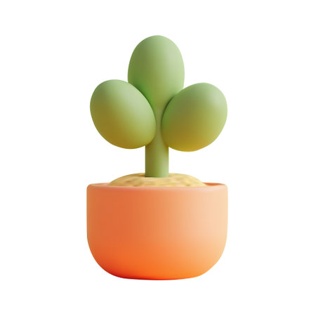 Realistic 3d cartoon plant in a orange pot with a matte finish on a plain white background vector illustrationのイラスト素材