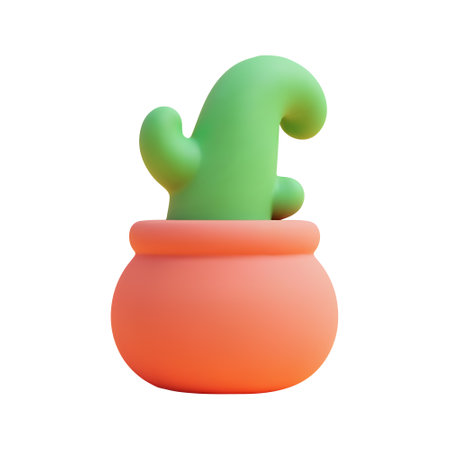 Realistic 3d cartoon cactus in a orange pot with a matte finish on a plain white background vector illustrationのイラスト素材