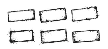Vintage grunge stamps with distressed rectangular shapes creating a worn and retro textured designのイラスト素材
