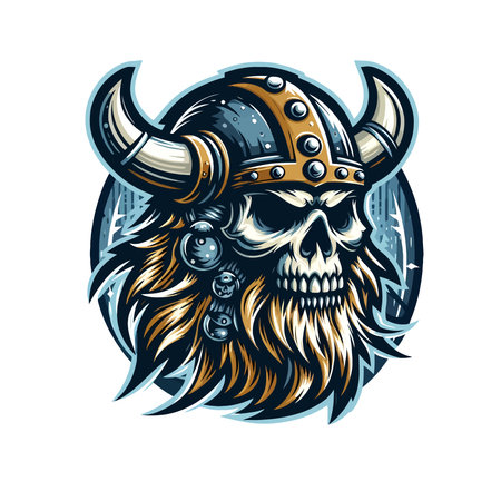 Skull of viking with horned helmet. Vector illustration.のイラスト素材