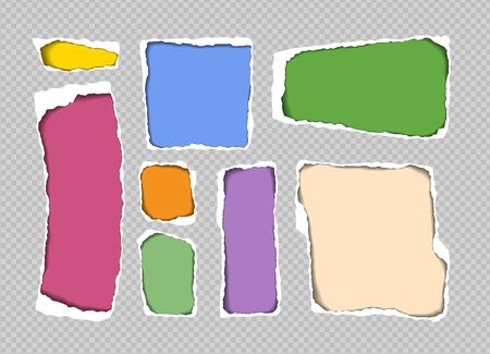 Paper holes with torn sides with space for text. Realistic break paper with ripped edges for web and print. Vector mock-up setのイラスト素材