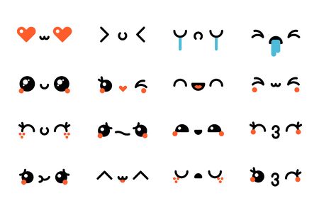Set of various kawaii emoticons. Vector emoji, smile icons. Isolated vector illustration on white backgroundのイラスト素材