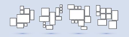 Set of photo and art frames on wall in a flat style. Simple blank photoframes collection vector illustrationのイラスト素材