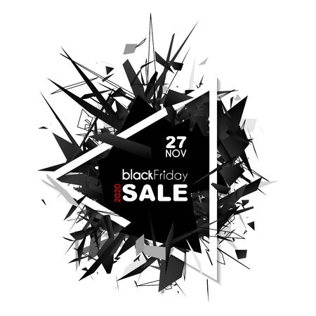 Black Friday Sale inscription abstract explosion design template. Geometric polygon banner, vector isolated illustration, marketing price tag, discount, advertisingのイラスト素材