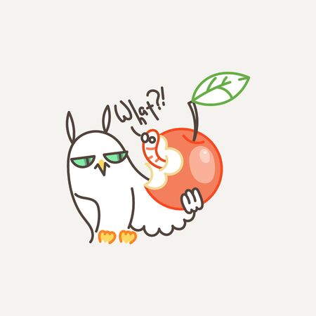 What. Cute owl in line style with quote. Print for poster, t-shirt, sticker, textile or bags. Vector illustrationのイラスト素材