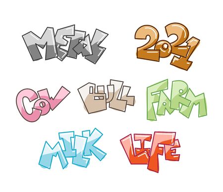 Set of graffiti style decorative lettering. Street art free wild style in geometry lines. Underground hip hop headlineのイラスト素材