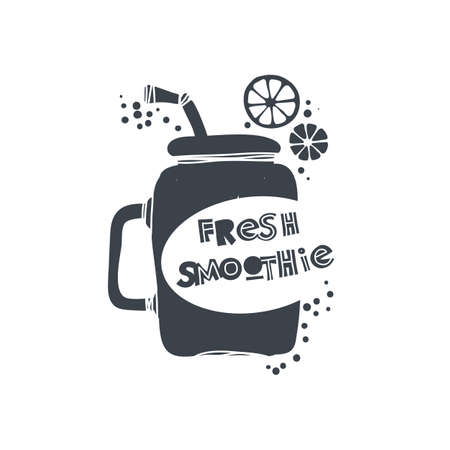 Fresh smoothie. Hand-drawn lettering in sloppy style. Scandinavian doodles. Vector isolated motivation illustrationのイラスト素材