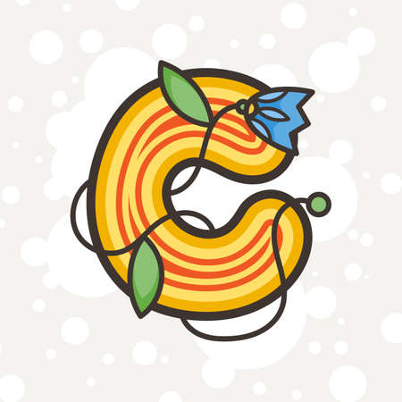 Doodle ornate letter emblem with flower. Logo for beauty studio, children books, kid and game design. Vector lettering compositionのイラスト素材