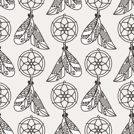 Seamless boho pattern with ethnic tribal feathers, modern vector illustration, for wallpaper, web page background, greeting cards, fabric printのイラスト素材