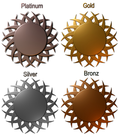 Set of platinum gold silver and bronze medals Illustration isolated on white backgroundの写真素材