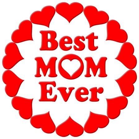 Happy Mothers Day typographical illustration in 3D with hearts. The best mom ever gift card in redの写真素材