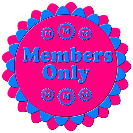 A 3D modern members only stamp, seal in blue and pink with a flower petal borderの写真素材