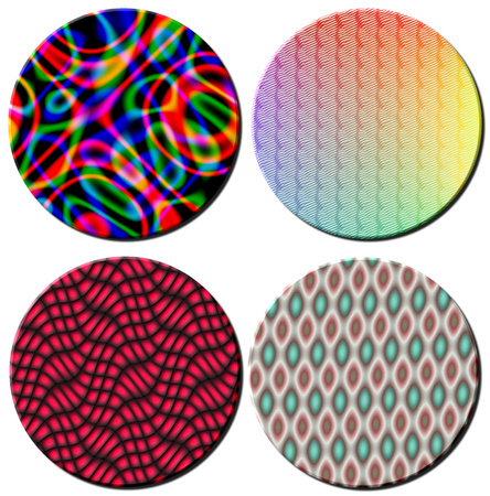 A set of four 3D rendered multi colored circles isolated on a white backgroundの写真素材