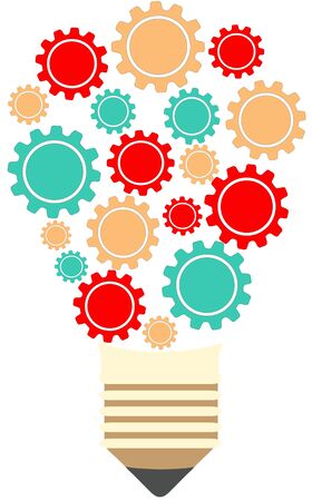 A graphic design of a lighbulb consisting of various gears depicting a complex set of ideas coming together to form a unique solution.の写真素材