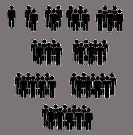 An illustration of ten groups of black men, from one to ten, isolated on a grey backgroundの写真素材