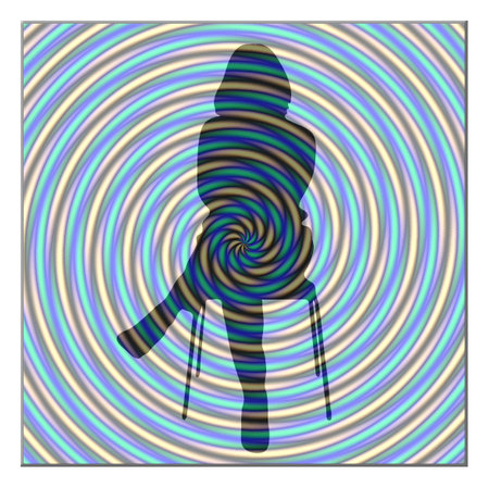 A graphic of a woman's silhouette sitting on a chair with a spiral wave pattern emanating from her for Spiritual Vibrations.の写真素材