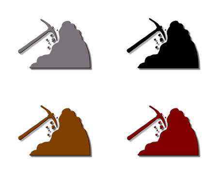 A set of four 3D rendered illustrations of a mining pickaxe, hitting a heap of rock.の写真素材