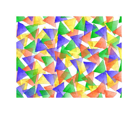 A flat seamless artistic design watercolour triangle pattern that includes various overlapping triangles in different colours.の写真素材