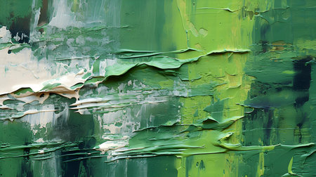 Paint Texture in green Colors with visible Brush Strokes. Artistic background on a concrete wall.の素材