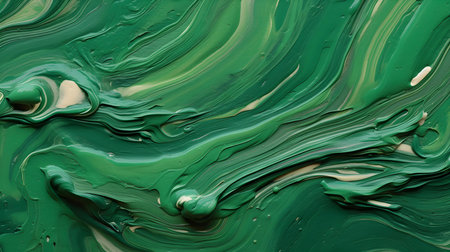 Paint Texture in green Colors with visible Brush Strokes. Artistic background on a concrete wall.の素材