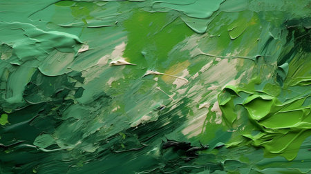 Paint Texture in green Colors with visible Brush Strokes. Artistic background on a concrete wall.の素材