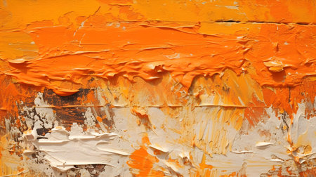 Paint Texture in Orange Colors with visible Brush Strokes. Artistic background on a concrete wall.の素材