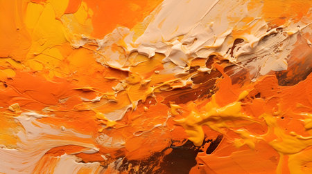 Paint Texture in Orange Colors with visible Brush Strokes. Artistic background on a concrete wall.の素材