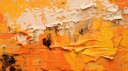 Paint Texture in Orange Colors with visible Brush Strokes. Artistic background on a concrete wall.の素材