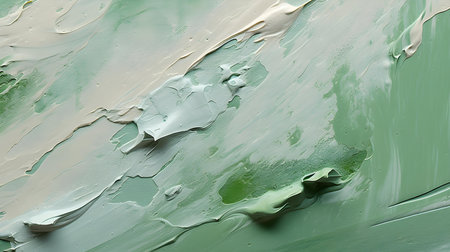 Paint Texture in pale green Colors with visible Brush Strokes. Artistic background on a concrete wall.の素材