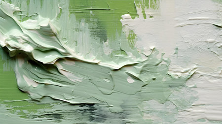 Paint Texture in pale green Colors with visible Brush Strokes. Artistic background on a concrete wall.の素材