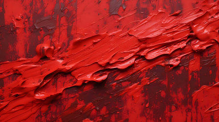 Paint Texture in red Colors with visible Brush Strokes. Artistic background on a concrete wall.の素材