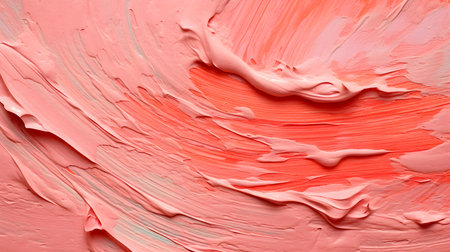 Paint Texture in salmon Colors with visible Brush Strokes. Artistic background on a concrete wall.の素材