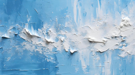 Paint Texture in sky blue Colors with visible Brush Strokes. Artistic background on a concrete wall.の素材