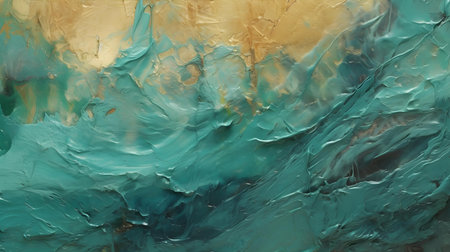 Paint Texture in teal Colors with visible Brush Strokes. Artistic background on a concrete wall.の素材