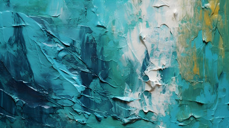Paint Texture in turquoise Colors with visible Brush Strokes. Artistic background on a concrete wall.の素材