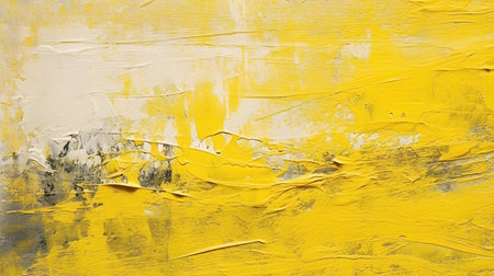 Paint Texture in yellow Colors with visible Brush Strokes. Artistic background on a concrete wall.の素材